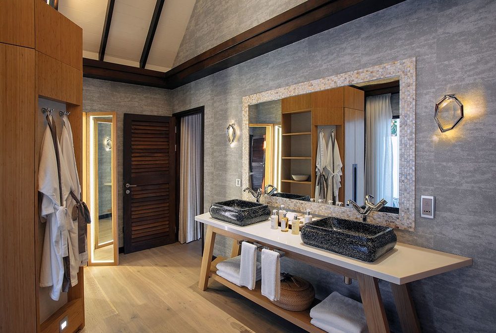 A clean, bright, uncluttered bathroom &mdash; the goal of a safe setup for an elderly parent